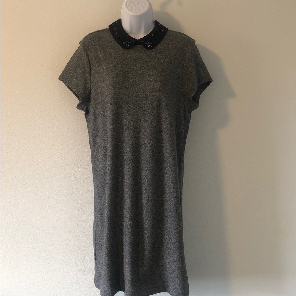 Gray Short Sleeve Dress with Black Collar